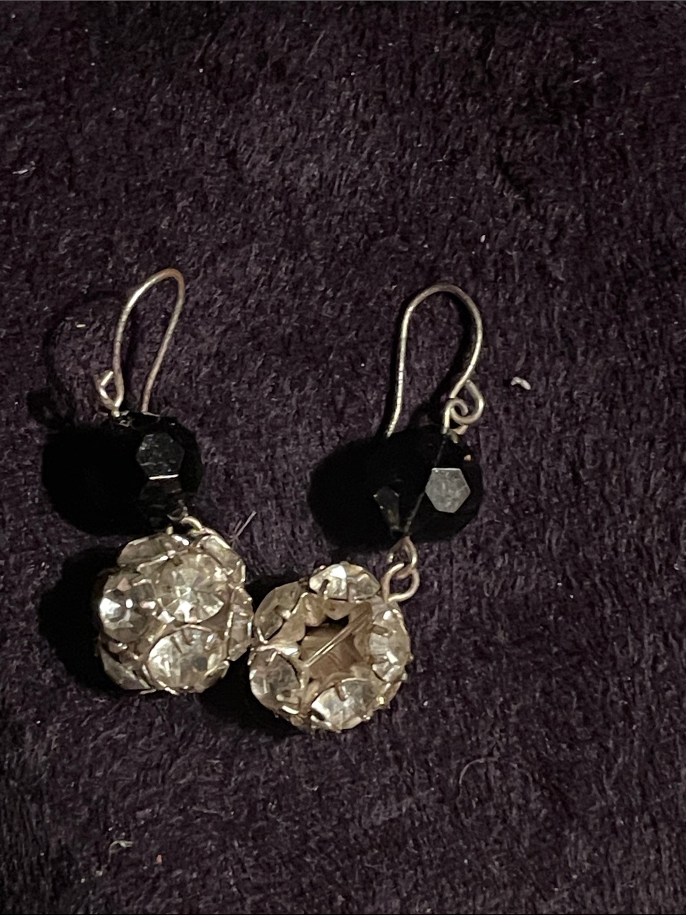 Crystal Cluster Drop Earrings - Black and Clear